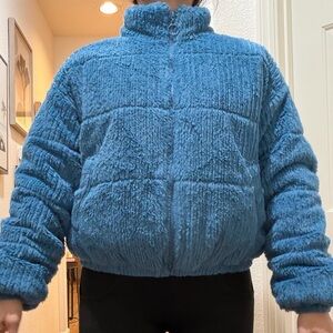 Women's Blue Fuzzy Puffer Jacket